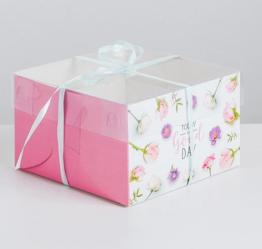 Коробка на 4 капкейка «Today is a good day», 16 × 16 × 10 см