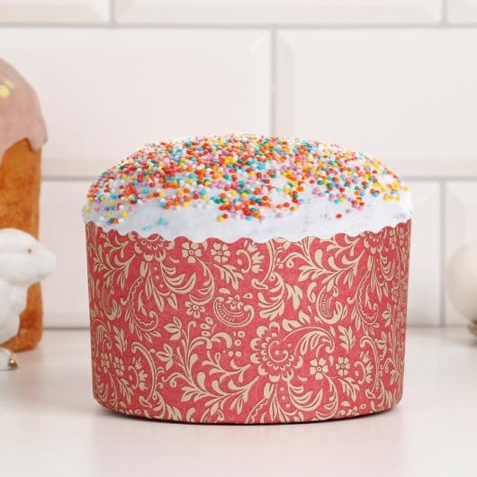 Форма бумажная для кулича d90, h90мм ФЛОРА КРАСНАЯ 250г